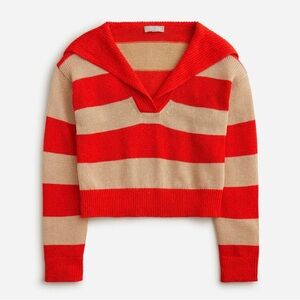 J.Crew Sailor-collar pullover sweater in khaki red stripes